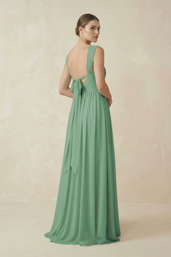 A - Line Pleated Chiffon Long Bridesmaid Dress in Sea Glass - KissProm Bridesmaid Dresses