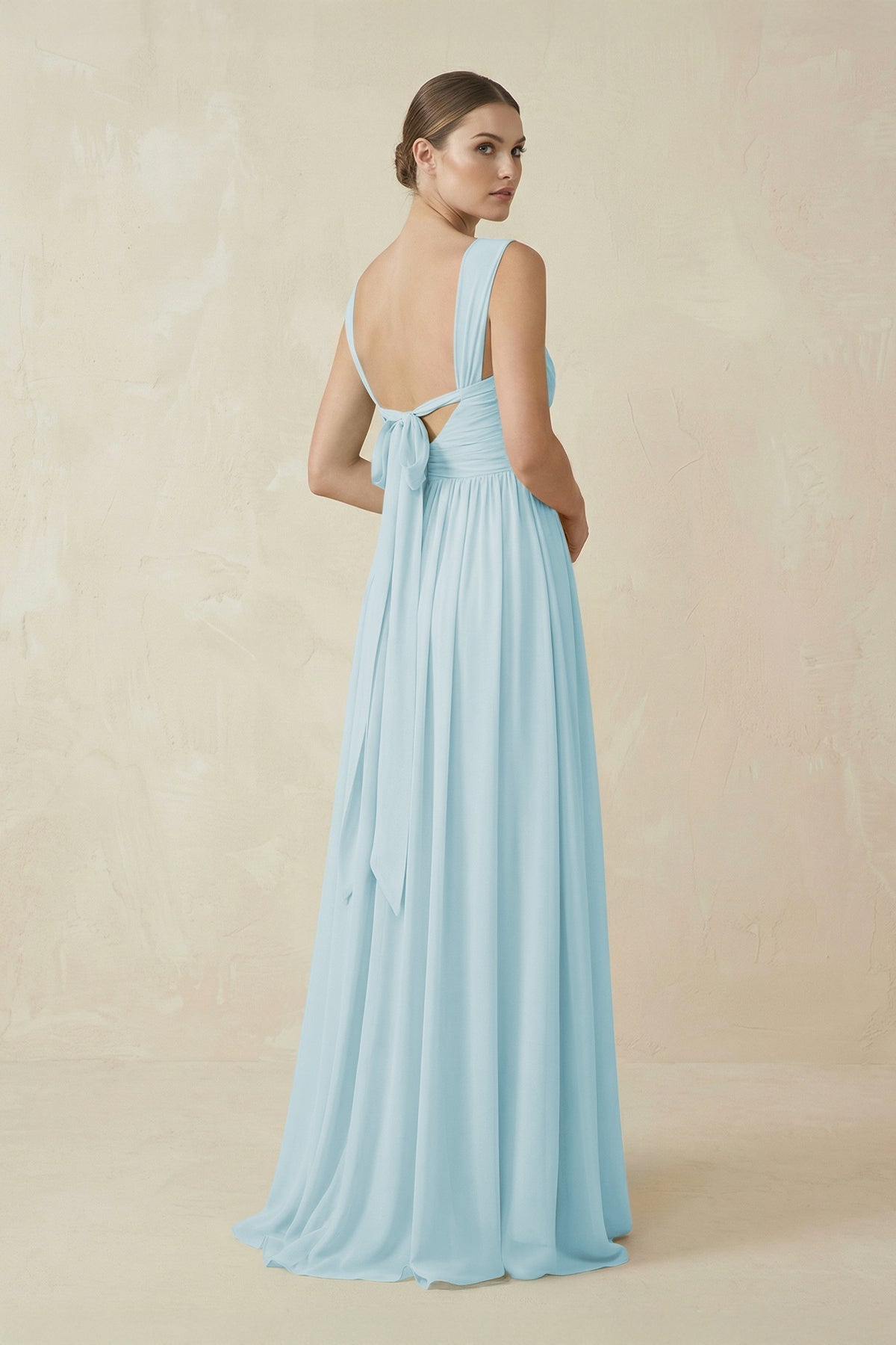 A-Line Pleated Chiffon Long Bridesmaid Dress in Sky Blue, Sky Blue / 2 A-Line Pleated Chiffon Long Bridesmaid Dress in Sky Blue, Sky Blue / 2