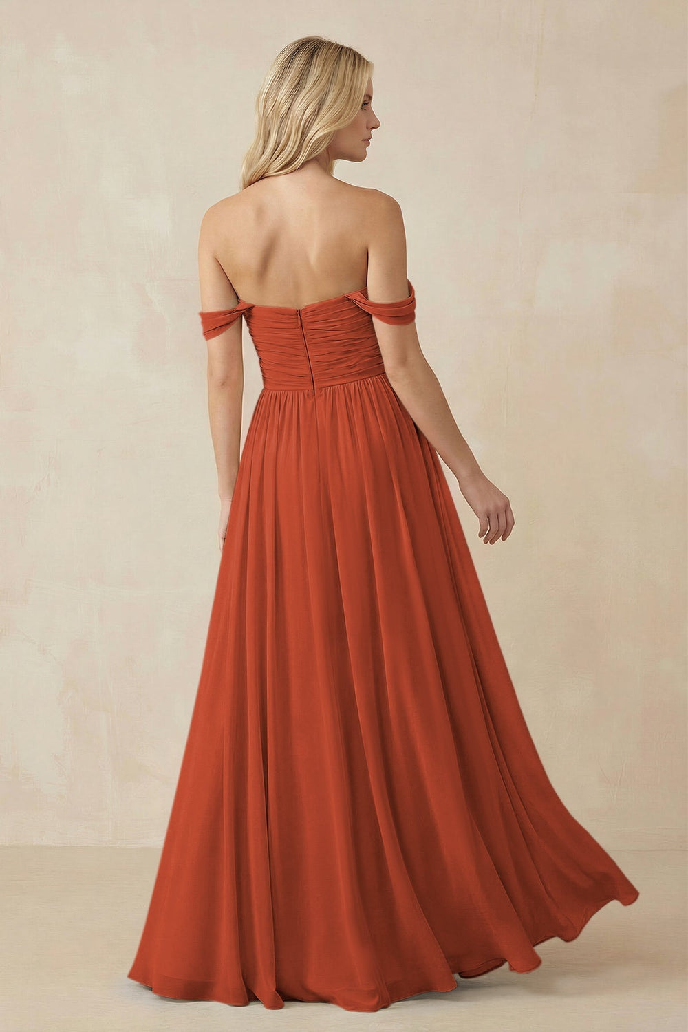 A - Line Pleated Chiffon Long Bridesmaid Dress in Spice - KissProm Bridesmaid Dresses