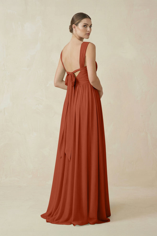 A - Line Pleated Chiffon Long Bridesmaid Dress in Spice - KissProm Bridesmaid Dresses