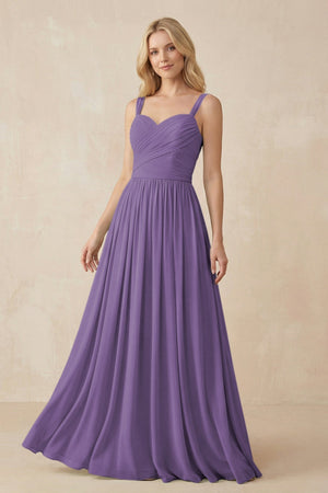 A - Line Pleated Chiffon Long Bridesmaid Dress in Tahiti - KissProm Bridesmaid Dresses