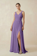 A - Line Pleated Chiffon Long Bridesmaid Dress in Tahiti - KissProm Bridesmaid Dresses