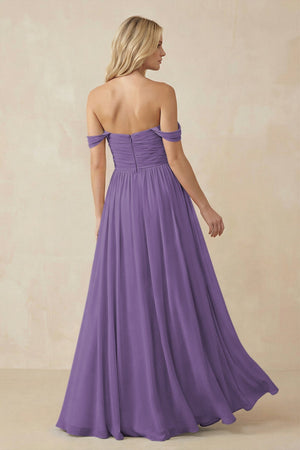 A - Line Pleated Chiffon Long Bridesmaid Dress in Tahiti - KissProm Bridesmaid Dresses