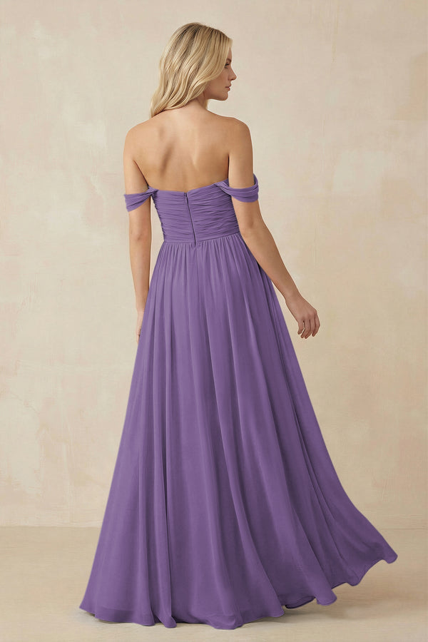 A - Line Pleated Chiffon Long Bridesmaid Dress in Tahiti - KissProm Bridesmaid Dresses