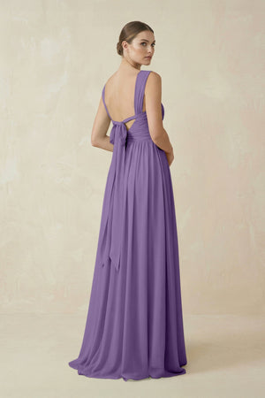 A - Line Pleated Chiffon Long Bridesmaid Dress in Tahiti - KissProm Bridesmaid Dresses