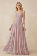 A - Line Pleated Chiffon Long Bridesmaid Dress in Toffee - KissProm Bridesmaid Dresses