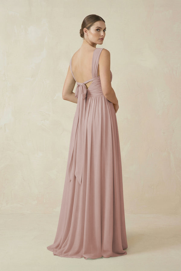 A - Line Pleated Chiffon Long Bridesmaid Dress in Toffee - KissProm Bridesmaid Dresses