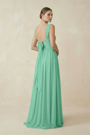 A - Line Pleated Chiffon Long Bridesmaid Dress in Turquoise - KissProm Bridesmaid Dresses