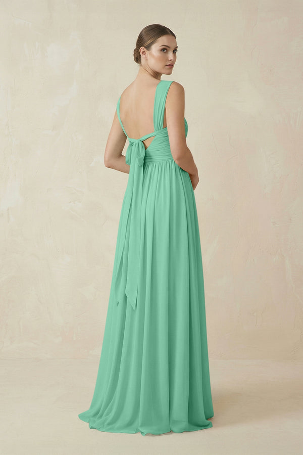 A - Line Pleated Chiffon Long Bridesmaid Dress in Turquoise - KissProm Bridesmaid Dresses