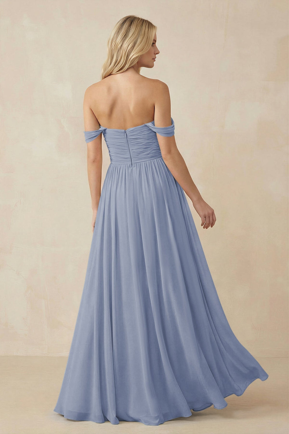 A - Line Pleated Chiffon Long Bridesmaid Dress in Twilight - KissProm Bridesmaid Dresses