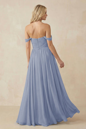 A - Line Pleated Chiffon Long Bridesmaid Dress in Twilight - KissProm Bridesmaid Dresses