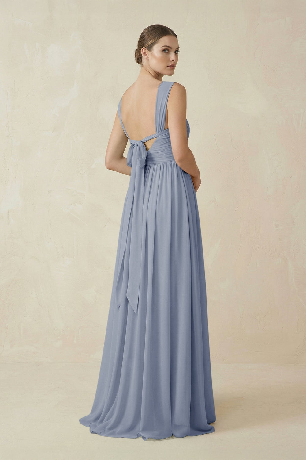 A - Line Pleated Chiffon Long Bridesmaid Dress in Twilight - KissProm Bridesmaid Dresses