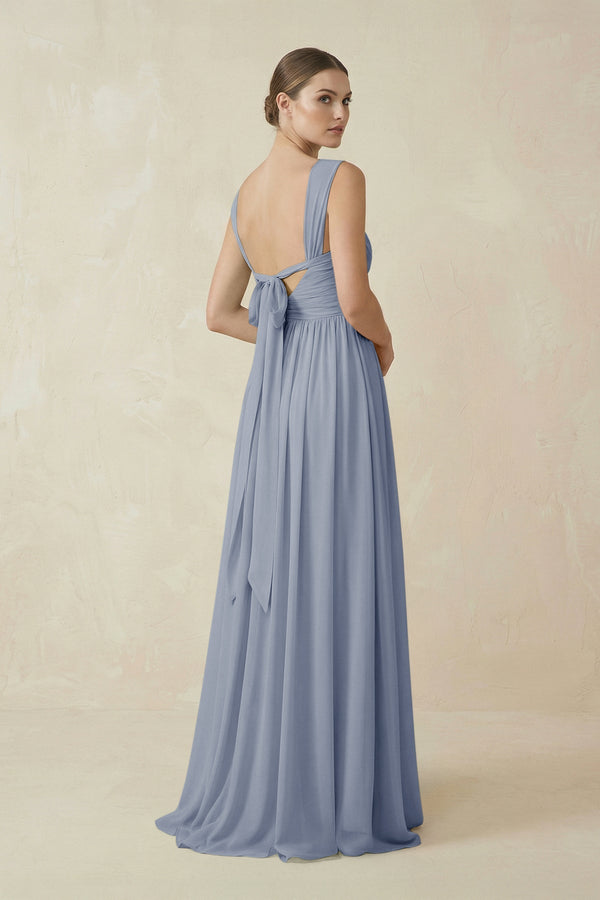 A - Line Pleated Chiffon Long Bridesmaid Dress in Twilight - KissProm Bridesmaid Dresses