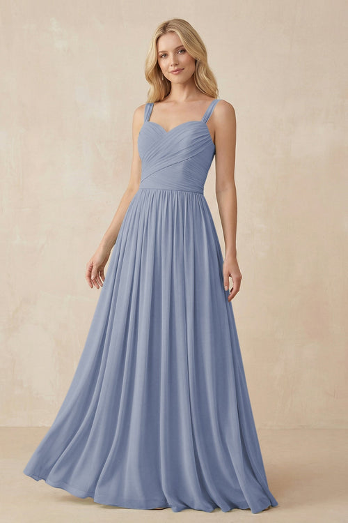 KissProm A-Line Pleated Long Chiffon Bridesmaid Dress in Twilight, Twilight / 22