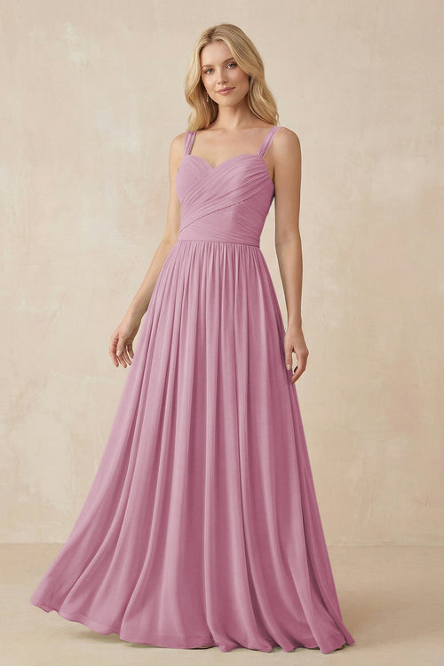 A-Line Pleated Long Chiffon Bridesmaid Dress in Vintage Mauve, Vintage Mauve / 24 A-Line Pleated Long Chiffon Bridesmaid Dress in Vintage Mauve, Vintage Mauve / 24