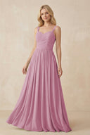 A - Line Pleated Chiffon Long Bridesmaid Dress in Vintage Mauve - KissProm Bridesmaid Dresses