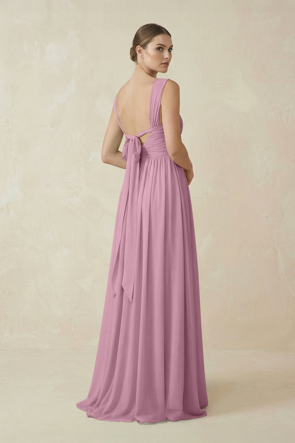A - Line Pleated Chiffon Long Bridesmaid Dress in Vintage Mauve - KissProm Bridesmaid Dresses