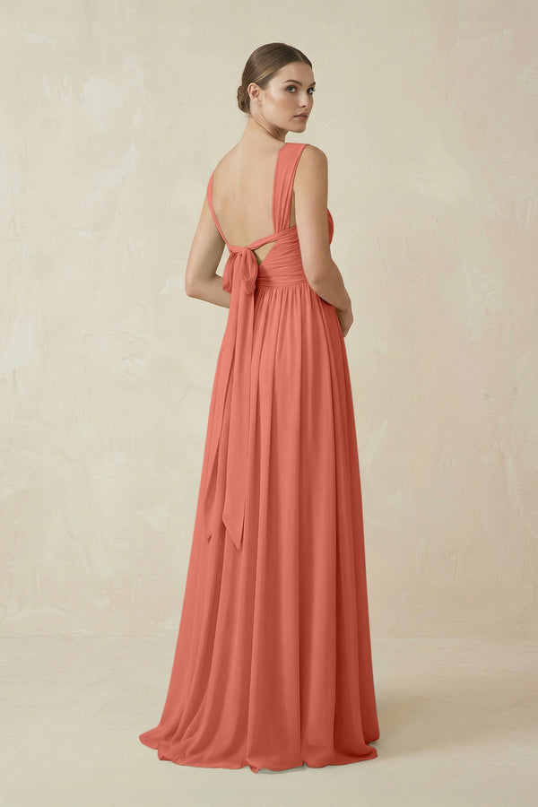 A - Line Pleated Chiffon Long Bridesmaid Dress in Wild Rose - KissProm Bridesmaid Dresses
