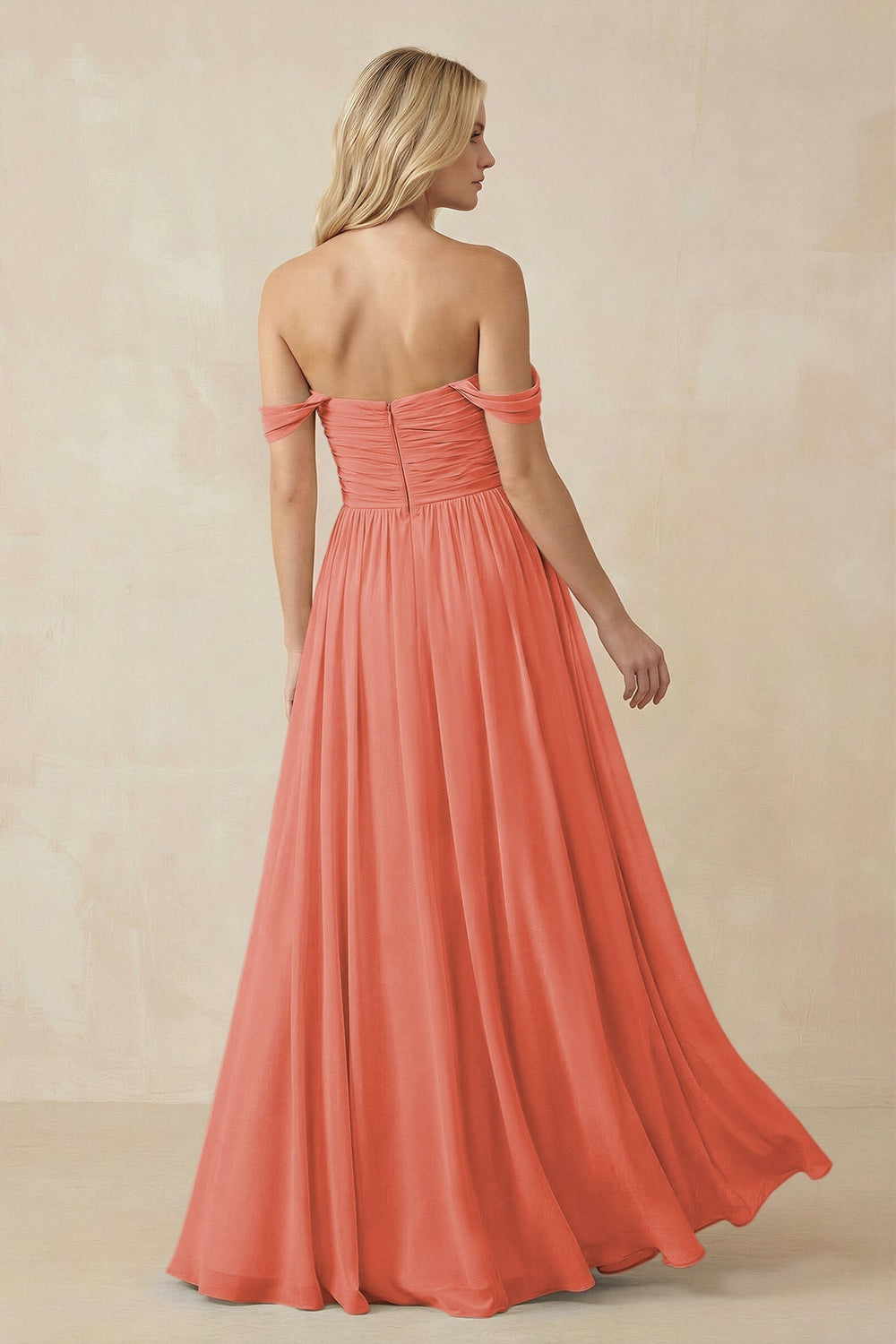 A - Line Pleated Chiffon Long Bridesmaid Dress in Wild Rose - KissProm Bridesmaid Dresses