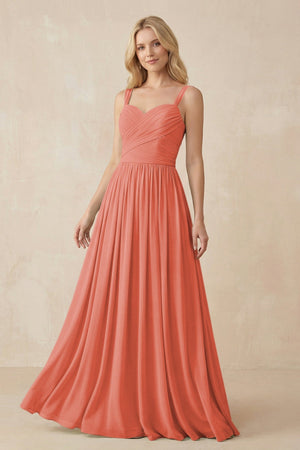 A - Line Pleated Chiffon Long Bridesmaid Dress in Wild Rose - KissProm Bridesmaid Dresses