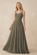 A - Line Pleated Chiffon Long Bridesmaid Dress in Willow Green - KissProm Bridesmaid Dresses