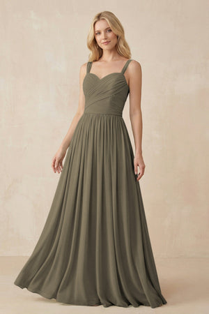 A - Line Pleated Chiffon Long Bridesmaid Dress in Willow Green - KissProm Bridesmaid Dresses