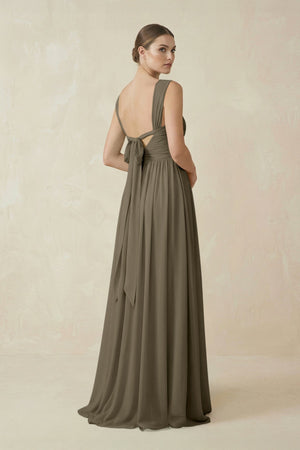 A - Line Pleated Chiffon Long Bridesmaid Dress in Willow Green - KissProm Bridesmaid Dresses