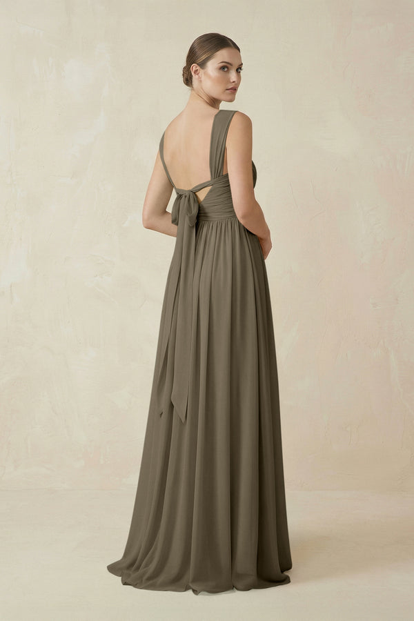 A - Line Pleated Chiffon Long Bridesmaid Dress in Willow Green - KissProm Bridesmaid Dresses