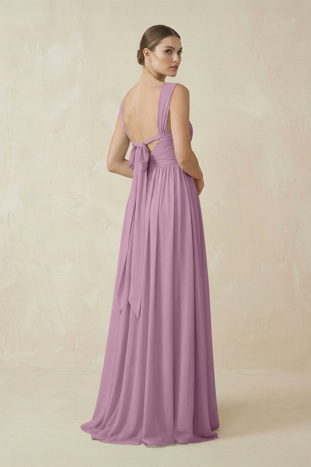 A - Line Pleated Chiffon Long Bridesmaid Dress in Wisteria - KissProm Bridesmaid Dresses