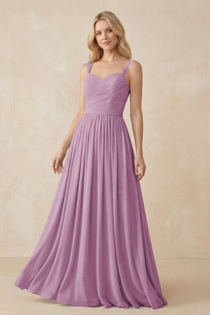 A - Line Pleated Chiffon Long Bridesmaid Dress in Wisteria - KissProm Bridesmaid Dresses