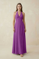 A-Line Pleated Chiffon V-Neck Bridesmaid Dress in Amethyst - KissProm BRIDESMAID DRESSES