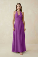A-Line Pleated Chiffon V-Neck Bridesmaid Dress in Amethyst - KissProm BRIDESMAID DRESSES