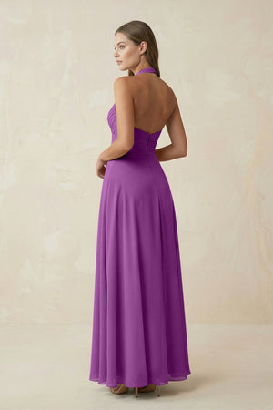 A-Line Pleated Chiffon V-Neck Bridesmaid Dress in Amethyst - KissProm BRIDESMAID DRESSES