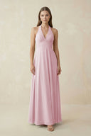 A-Line Pleated Chiffon V-Neck Bridesmaid Dress in Candy Pink - KissProm BRIDESMAID DRESSES