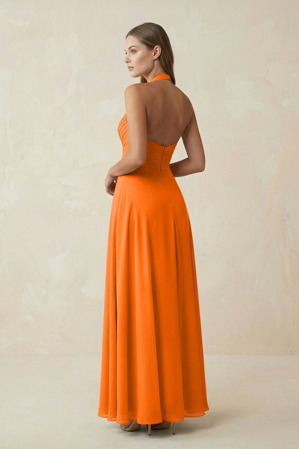 A-Line Pleated Chiffon V-Neck Bridesmaid Dress in Cinnamon - KissProm BRIDESMAID DRESSES