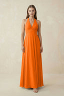 A-Line Pleated Chiffon V-Neck Bridesmaid Dress in Cinnamon - KissProm BRIDESMAID DRESSES