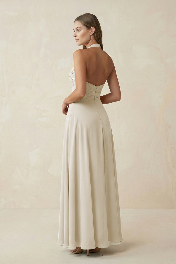 A-Line Pleated Chiffon V-Neck Bridesmaid Dress in Dove Gray - KissProm BRIDESMAID DRESSES