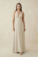 A-Line Pleated Chiffon V-Neck Bridesmaid Dress in Dove Gray - KissProm BRIDESMAID DRESSES