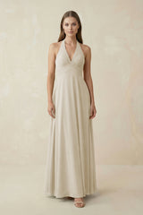 A-Line Pleated Chiffon V-Neck Bridesmaid Dress in Dove Gray - KissProm BRIDESMAID DRESSES