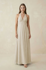 A-Line Pleated Chiffon V-Neck Bridesmaid Dress in Dove Gray - KissProm BRIDESMAID DRESSES