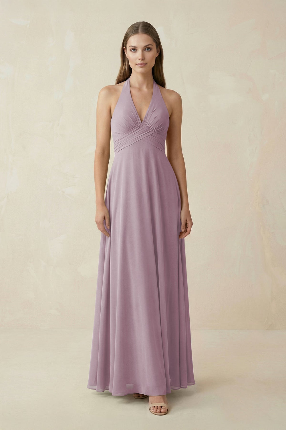 A-Line Pleated Chiffon V-Neck Bridesmaid Dress in Dusk - KissProm BRIDESMAID DRESSES