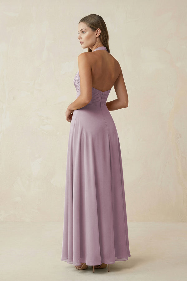 A-Line Pleated Chiffon V-Neck Bridesmaid Dress in Dusk - KissProm BRIDESMAID DRESSES