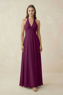 A-Line Pleated Chiffon V-Neck Bridesmaid Dress in Fig - KissProm BRIDESMAID DRESSES