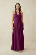 A-Line Pleated Chiffon V-Neck Bridesmaid Dress in Fig - KissProm BRIDESMAID DRESSES