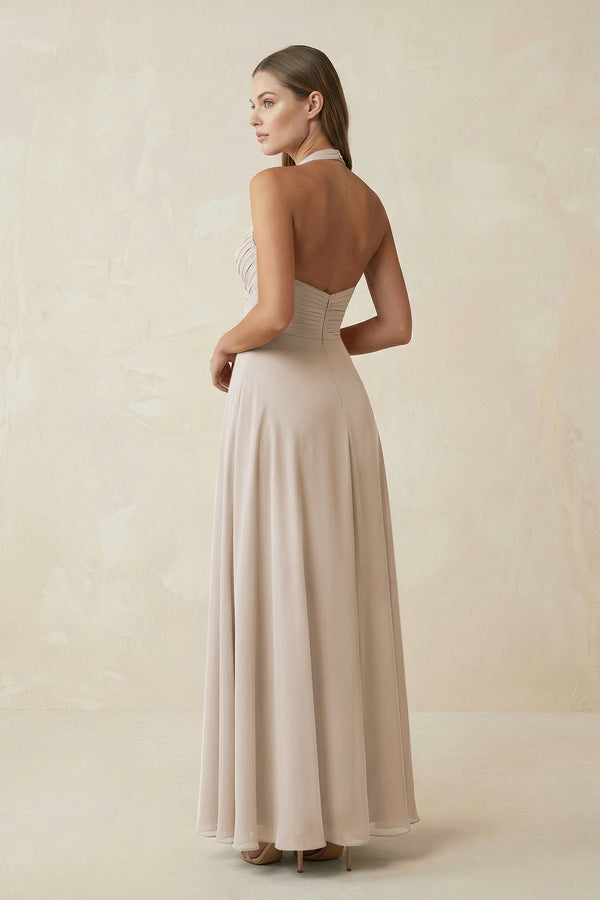 A-Line Pleated Chiffon V-Neck Bridesmaid Dress in Frost - KissProm BRIDESMAID DRESSES