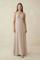 A-Line Pleated Chiffon V-Neck Bridesmaid Dress in Frost - KissProm BRIDESMAID DRESSES