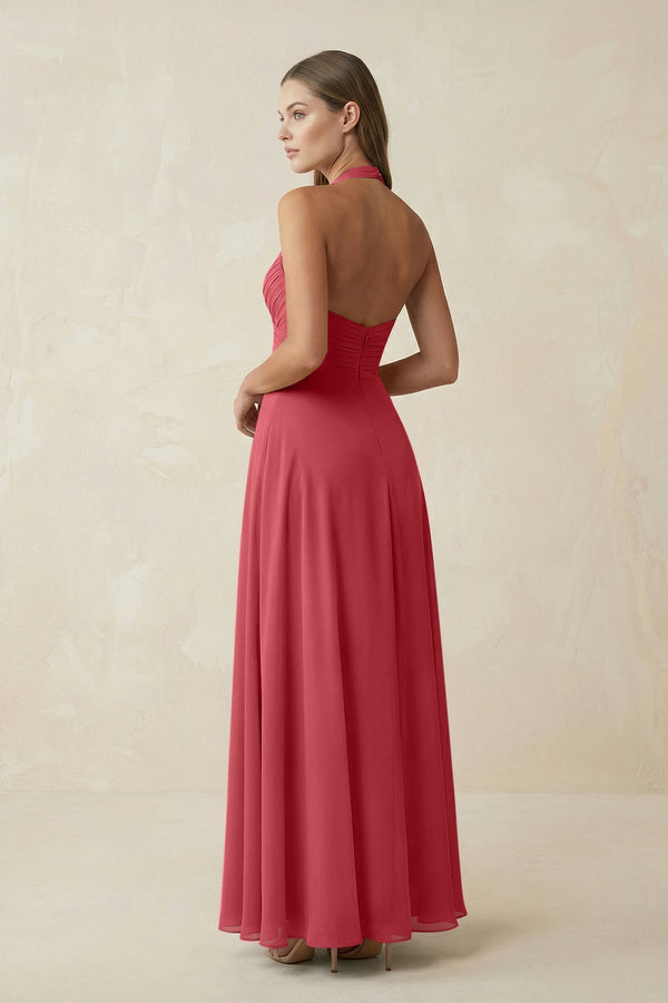 A-Line Pleated Chiffon V-Neck Bridesmaid Dress in Merlot - KissProm BRIDESMAID DRESSES