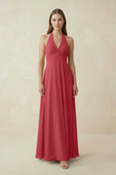 A-Line Pleated Chiffon V-Neck Bridesmaid Dress in Merlot - KissProm BRIDESMAID DRESSES