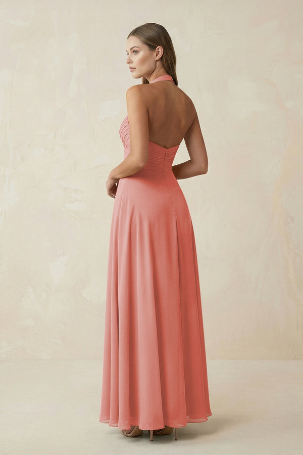 A-Line Pleated Chiffon V-Neck Bridesmaid Dress in Mulberry - KissProm BRIDESMAID DRESSES