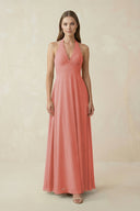 A-Line Pleated Chiffon V-Neck Bridesmaid Dress in Mulberry - KissProm BRIDESMAID DRESSES